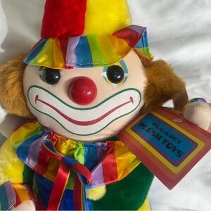 Vintage 80s Cuddle Wit Creation Plush Circus Clown 21” Rainbow Color Block NWT